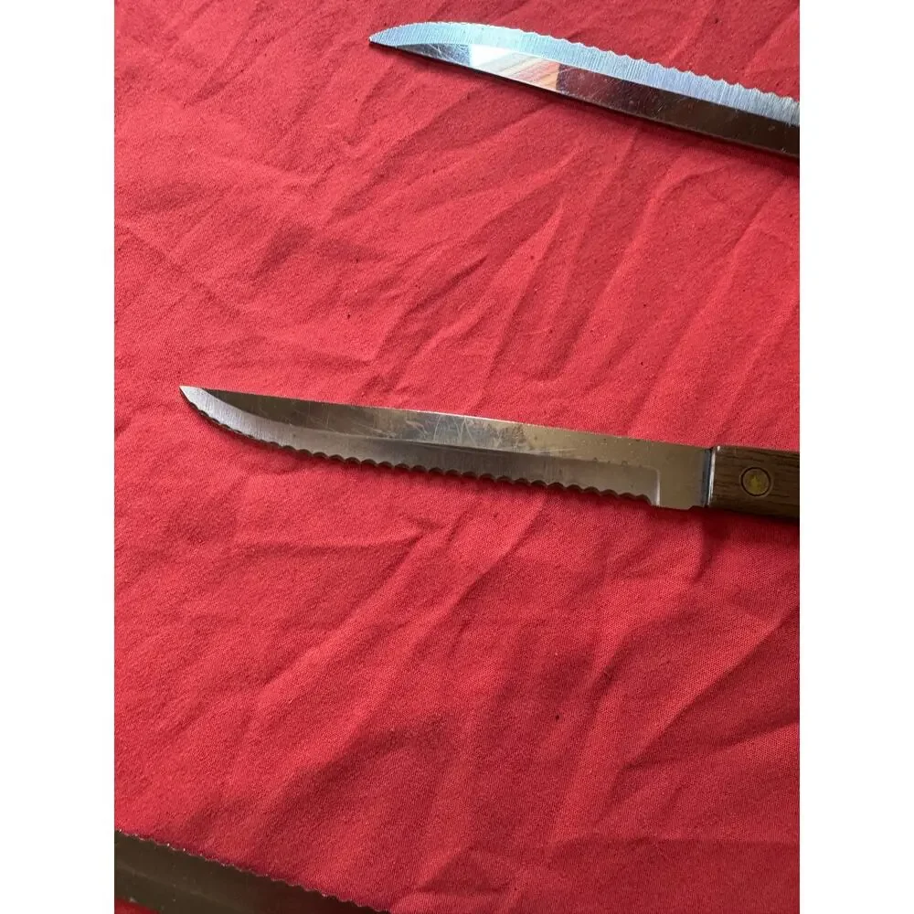 Vintage Forgecraft USA Steak Knives Set of 3 Serrated Black Bakelite 8-3/4